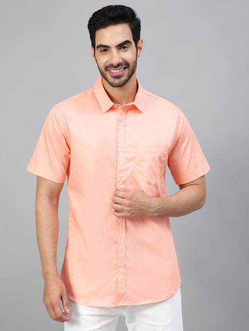 peach solid short sleeve casual shirt - 20364595 - Very Small Image - 1