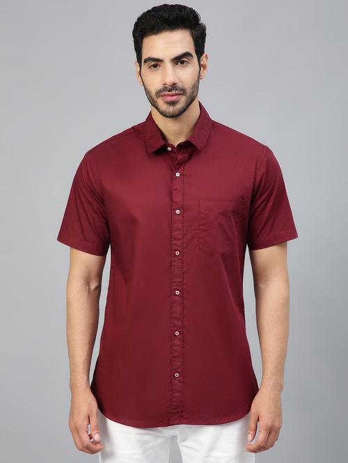 maroon solid short sleeve casual shirt - 20364600 - Very Small Image - 1