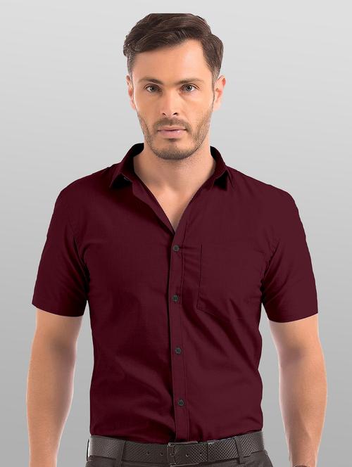 men maroon solid cotton blend casual shirt - 20364663 - Very Small Image - 1