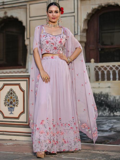 lavender flared stitched lehnga with shrug - 20364977 - Very Small Image - 1