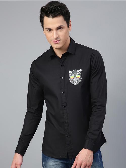 men black placement print casual shirt - 20365207 - Very Small Image - 1