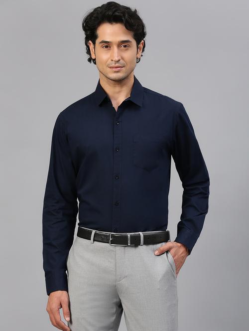navy blue solid long sleeves formal shirt - 20365261 - Very Small Image - 1