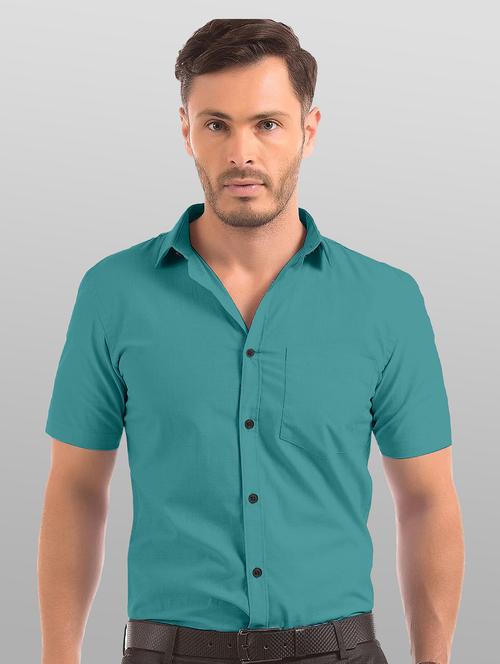 green solid short sleeves formal shirt - 20365274 - Very Small Image - 1
