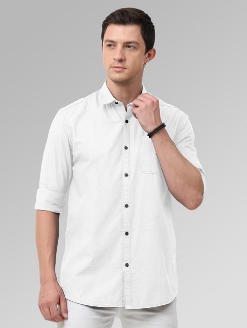 men white solid cotton blend formal shirt - 20365279 - Very Small Image - 1