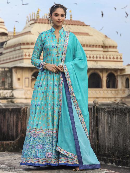turquoise printed kurta with dupatta sets - 20365368 - Very Small Image - 1