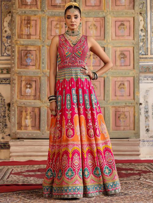 pink v neck anarkali ethnic dress - 20365393 - Very Small Image - 1