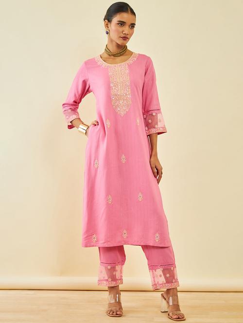pink rayon kurta pant set - 20365945 - Very Small Image - 1