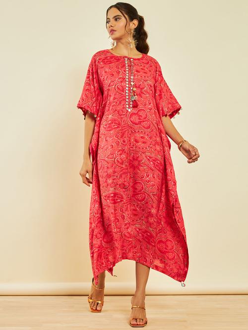 women red color printed dress kaftan - 20366874 - Very Small Image - 1