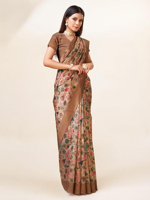 women's floral beige colored saree - 20367482 - Very Small Image - 1