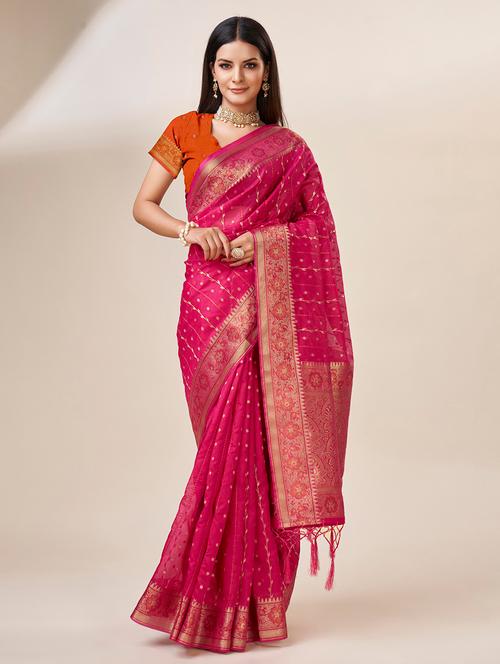 pink colored bordered saree with blouse - 20367492 - Very Small Image - 1