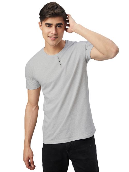 grey solid round neck t-shirt - 20367761 - Very Small Image - 1