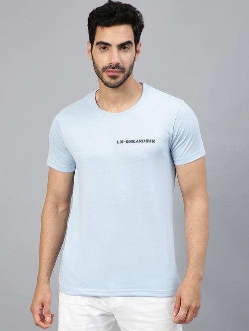 light blue typographic print round neck t-shirt - 20367804 - Very Small Image - 1