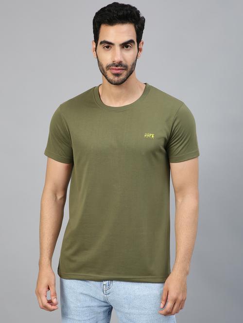 olive solid round neck t-shirt - 20367821 - Very Small Image - 1