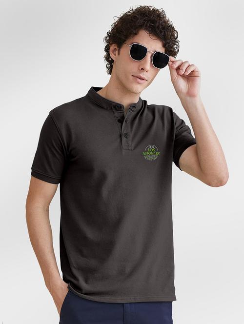 charcoal solid mandarin neck t-shirt - 20368736 - Very Small Image - 1