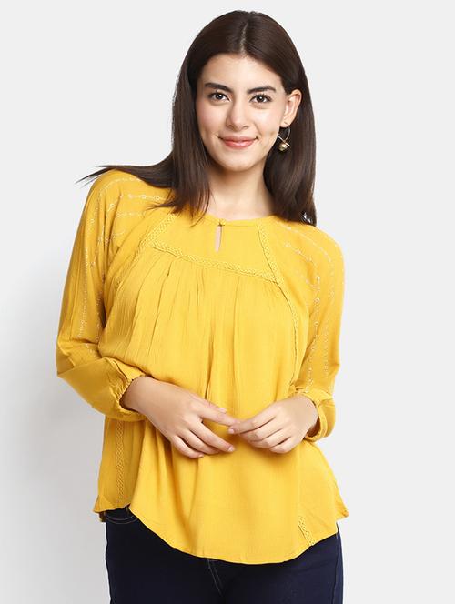 yellow embroidered a line tunic - 20368779 - Very Small Image - 1