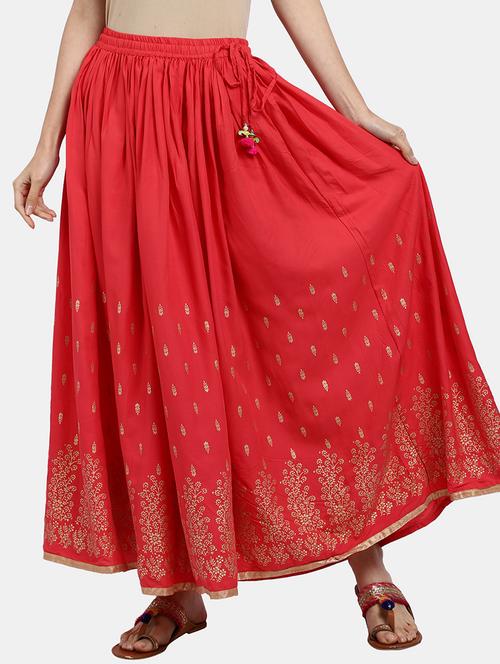 women red rayon a-line skirt - 20368843 - Very Small Image - 1