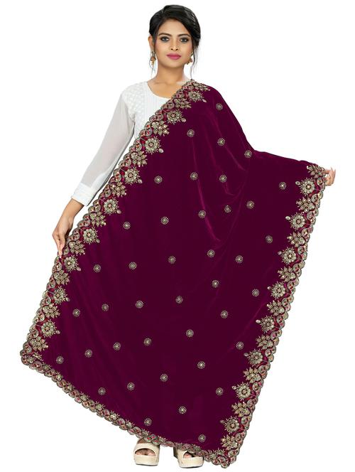purple velvet dupatta - 20368975 - Very Small Image - 1