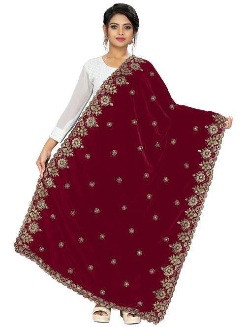 maroon embroidered dupatta - 20368977 - Very Small Image - 1