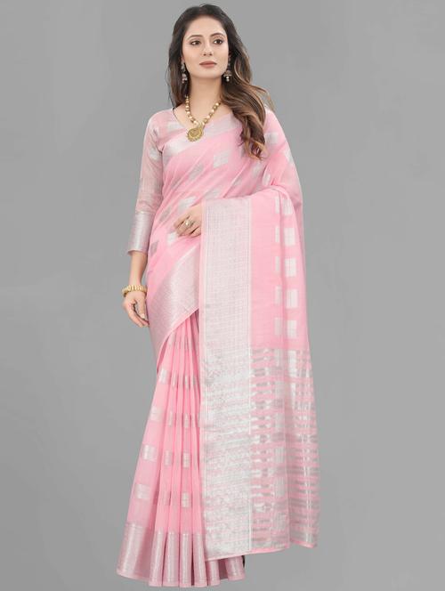 pink cotton blend kanjivaram saree with blouse - 20368989 - Very Small Image - 1