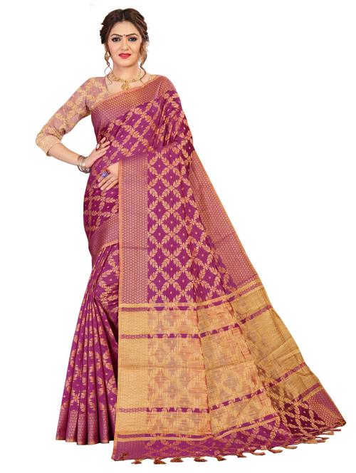 purple jacquard kanjivaram saree with blouse - 20369006 - Very Small Image - 1