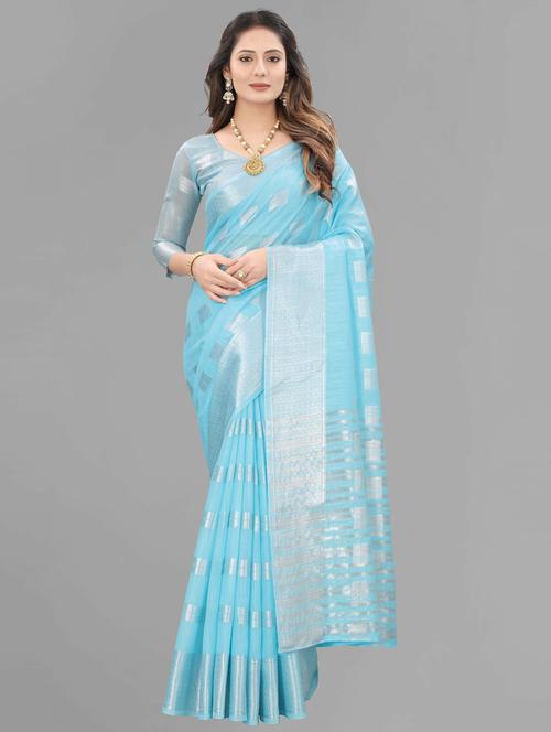 light blue self design kanjivaram saree - 20369085 - Very Small Image - 1