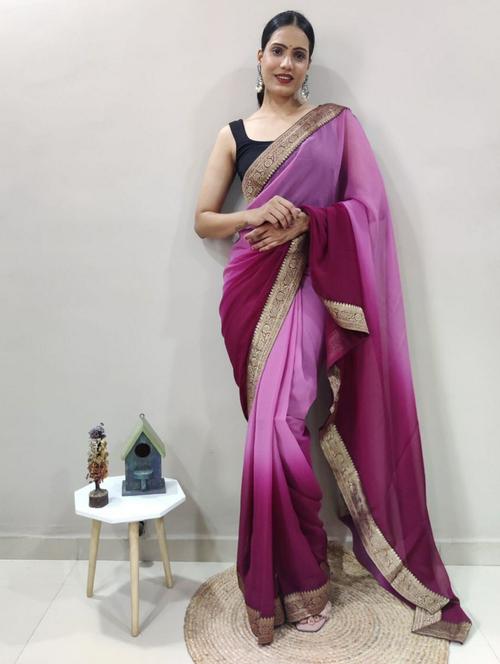 lace detailed ombre saree with blouse - 20369207 - Very Small Image - 1