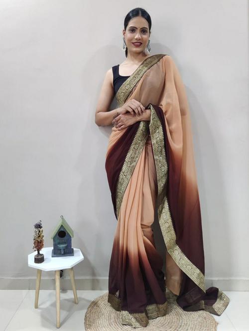 lace bordered ombre saree with blouse - 20369210 - Very Small Image - 1