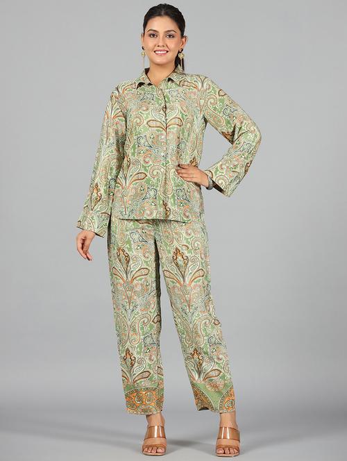 juniper women green kasturi silk printed co-ord set - 20369250 - Very Small Image - 1