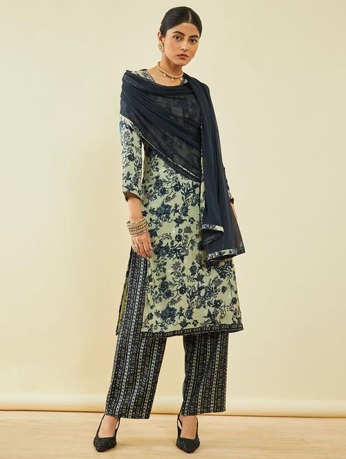 printed unstitched suit set - 20369393 - Very Small Image - 1