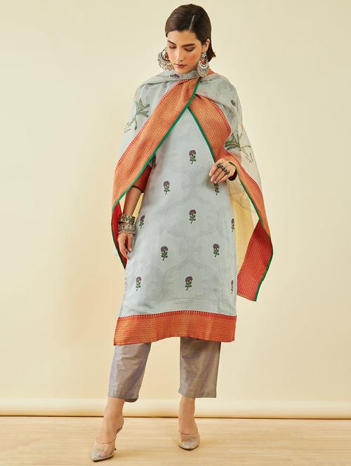 grey floral print suit set with dupatta - 20369395 - Very Small Image - 1
