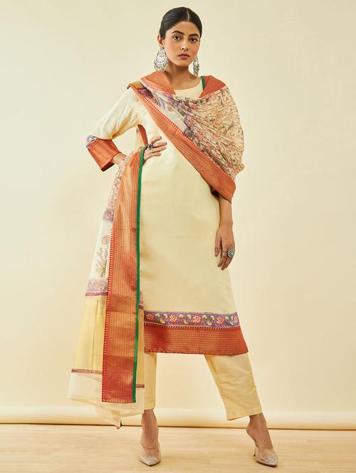 cream floral print suit set with dupatta - 20369398 - Very Small Image - 1