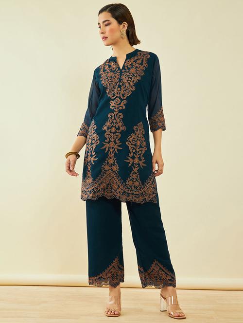 embroidered kurta palazzo set - 20369405 - Very Small Image - 1