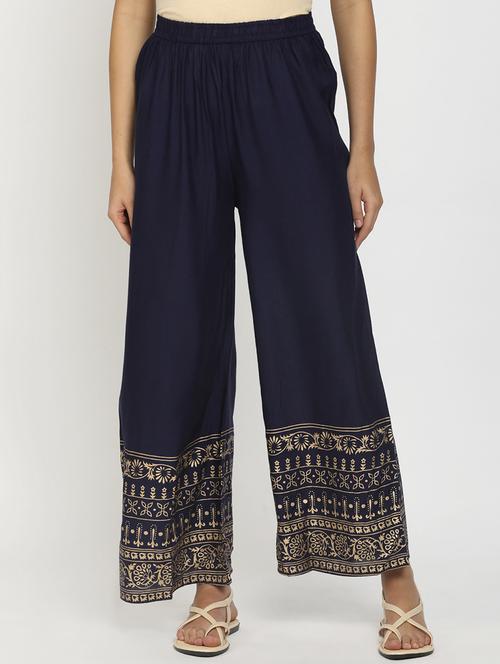 navy blue rayon straight palazzo - 20369548 - Very Small Image - 1