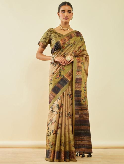 green colored printed saree with blouse - 20369575 - Very Small Image - 1