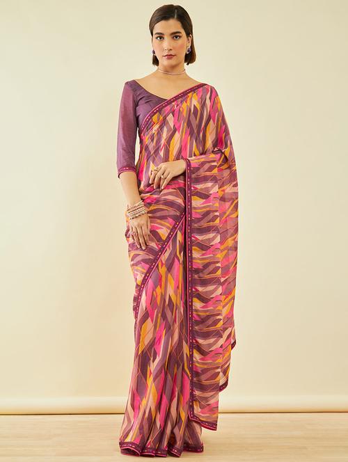 women's bordered royal blue colored saree with blouse - 20369593 - Very Small Image - 1