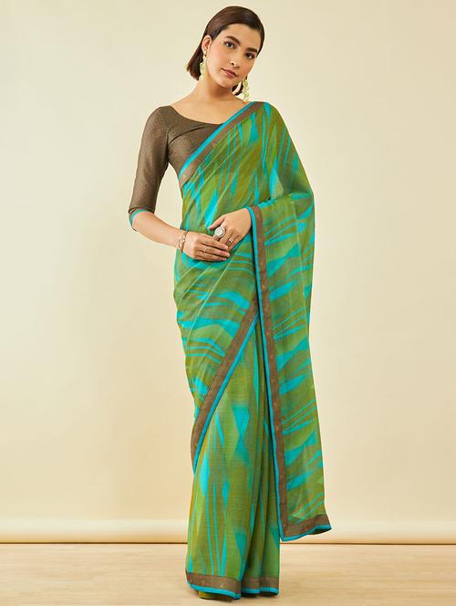 women's abstract green colored saree with blouse - 20369601 - Very Small Image - 1