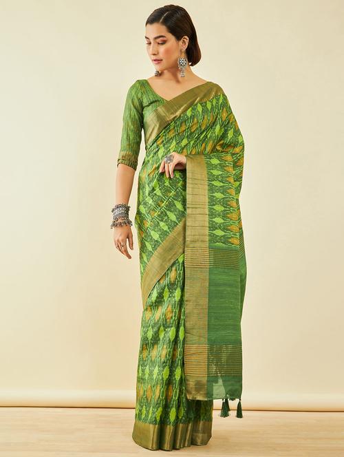 women's ikat green colored saree - 20369620 - Very Small Image - 1