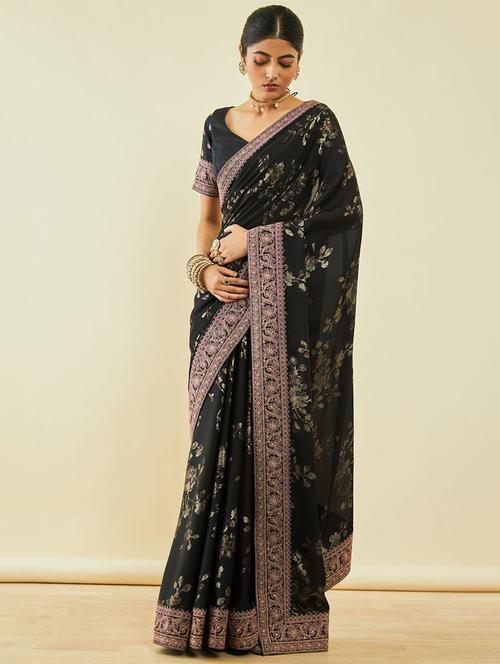 women's bordered black colored saree - 20369653 - Very Small Image - 1