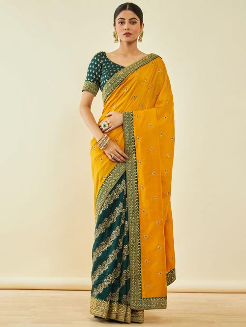 mustard colored half and half saree - 20369659 - Very Small Image - 1