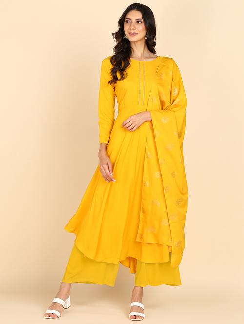 yellow colored kurta palazzo set - 20369684 - Very Small Image - 1