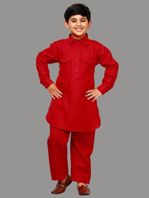 red solid long sleeves kurta set - 20370140 - Very Small Image - 1