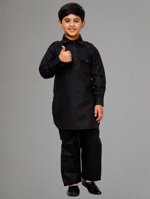 black solid long sleeves kurta sets - 20370146 - Very Small Image - 1