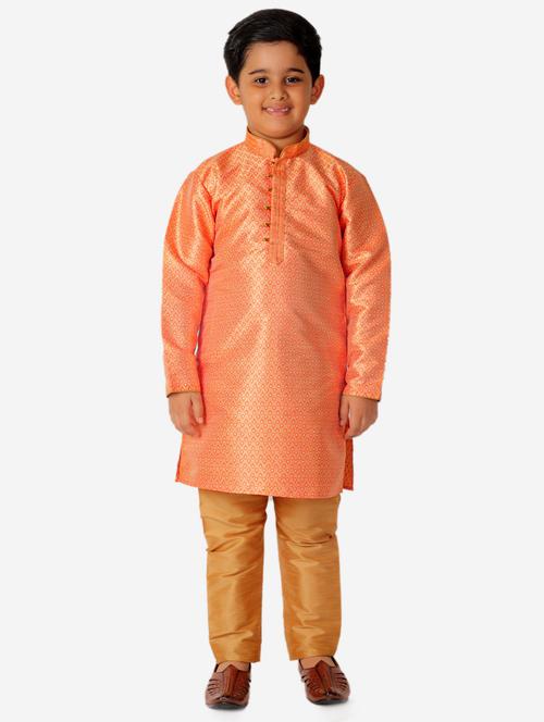orange self designed mandarin neck kurta set - 20370175 - Very Small Image - 1
