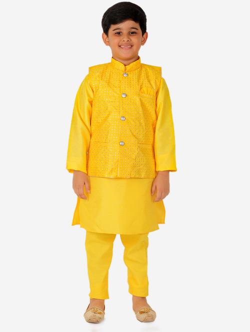 yellow silk blend kurta sets kurtas & set - 20370178 - Very Small Image - 1