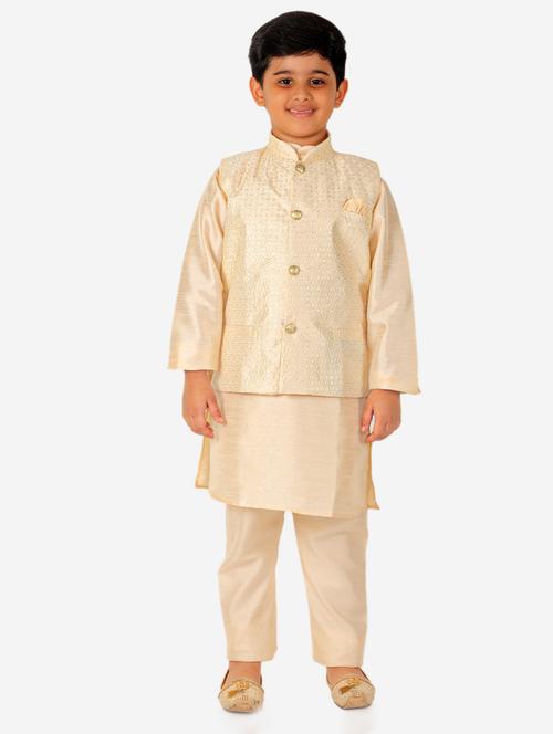 beige self designed kurta set with nehru jacket - 20370179 - Very Small Image - 1