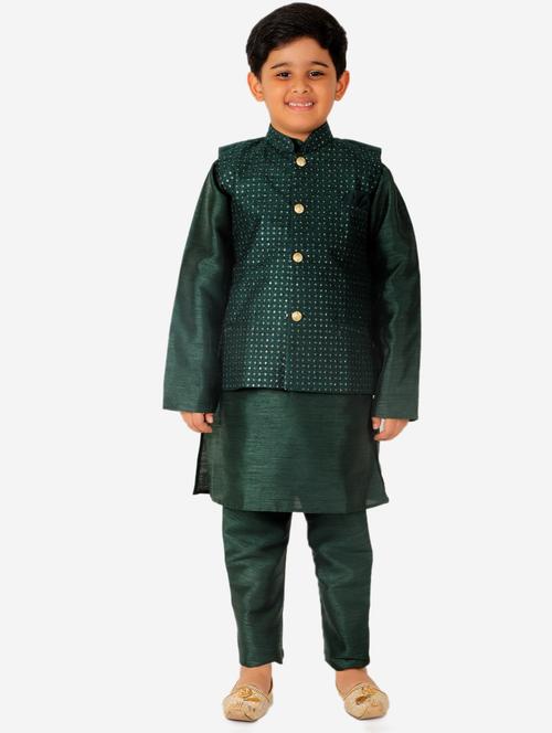 teal self designed kurta set with nehru jacket - 20370185 - Very Small Image - 1