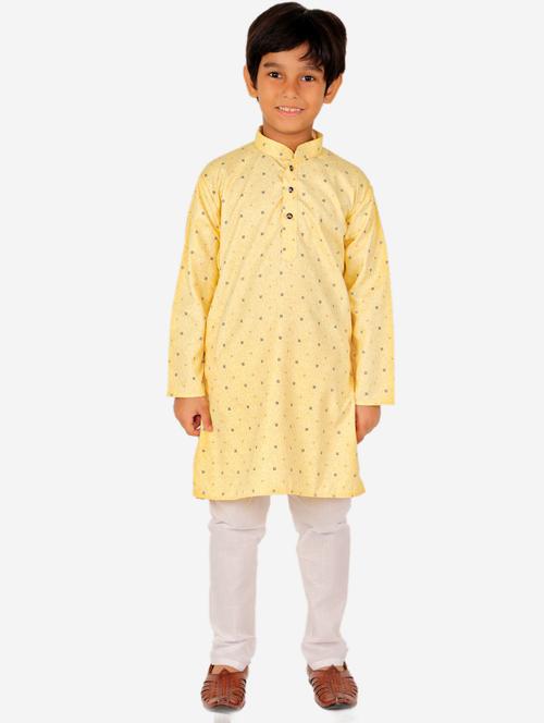 yellow printed mandarin neck kurta set - 20370197 - Very Small Image - 1