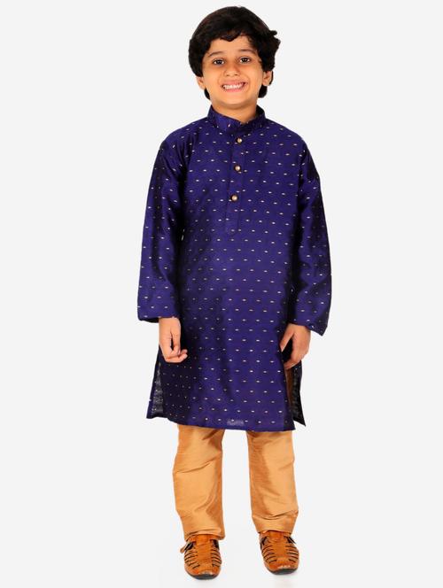 navy blue self designed mandarin neck kurta set - 20370231 - Very Small Image - 1