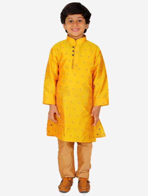 yellow self designed mandarin neck kurta set - 20370239 - Very Small Image - 1