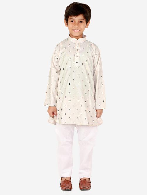 off white self designed mandarin neck kurta set - 20370251 - Very Small Image - 1